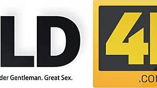 old guy explores petite shaved babe's tight pussy in bedroom