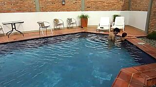 SLUTTY STEPMOM RIMJOBS AND DEEPTHROATS ON VACATION POOL DECK!