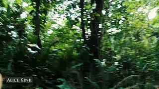 Alice kinks out flashing her skinny african body stripping micro bikini on crowded beach