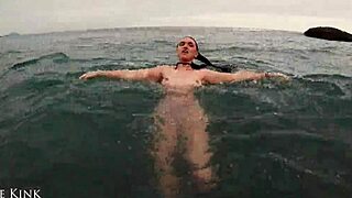 Alice kinks out flashing her skinny african body stripping micro bikini on crowded beach