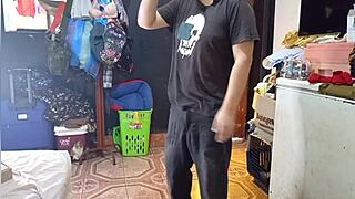 Horny latina begs pizza guy to stuff her wet shaved pussy