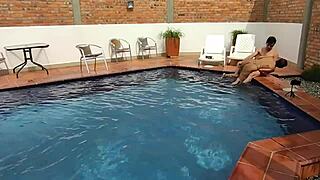 SLUTTY STEPMOM RIMJOBS AND DEEPTHROATS ON VACATION POOL DECK!