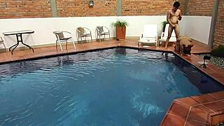 SLUTTY STEPMOM RIMJOBS AND DEEPTHROATS ON VACATION POOL DECK!