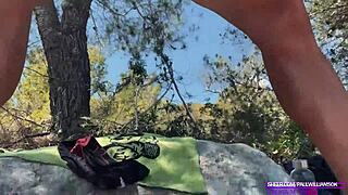 Big cock bodybuilder strokes huge monster naked on public trail