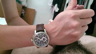 Teen wristjob fetish ends with massive cumshot on watch