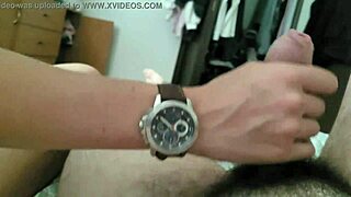 Teen wristjob fetish ends with massive cumshot on watch