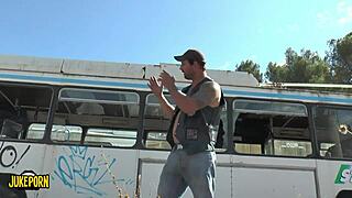 bus ride turns wild with busty brunette's huge tits