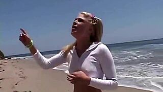 little summer flashes natural tits and pussy on beach