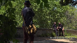 Bound Spanish Hottie Teased into Outdoor Gangbang Frenzy?