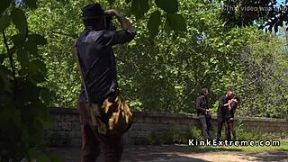 Bound Spanish Hottie Teased into Outdoor Gangbang Frenzy?