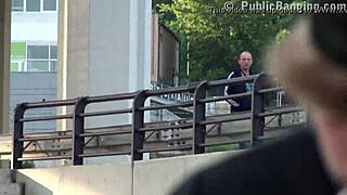 beautiful teen fucked hard in public threesome