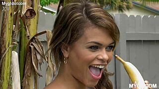 brunette's shaved pussy rides black cock cowgirl to facial cumshot