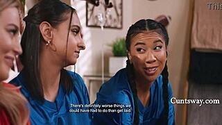 girls gang up blake blossom nicole doshi hailey rose ameena green bet on squirting lesbian orgy pleasure