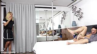 stunning trans maid melissa sousa sucks horny guest bareback