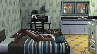 oh man, she's fingering her throbbing dick so good on the bed in this hot sims 4 hentai game animation 🍆💦 can't look away!