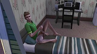 oh man, she's fingering her throbbing dick so good on the bed in this hot sims 4 hentai game animation 🍆💦 can't look away!