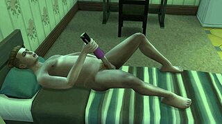oh man, she's fingering her throbbing dick so good on the bed in this hot sims 4 hentai game animation 🍆💦 can't look away!