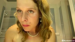 Mature brunette milf next door strips teases huge fake tits