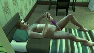 oh man, she's fingering her throbbing dick so good on the bed in this hot sims 4 hentai game animation 🍆💦 can't look away!
