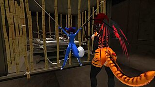 blue vixen shemale dominated in latex bdsm blowjob furry fuck frenzy