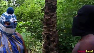 Ebony queen grinds pussy on cock turning him into crying orgasm machine outdoors