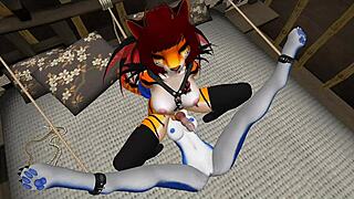 blue vixen shemale dominated in latex bdsm blowjob furry fuck frenzy