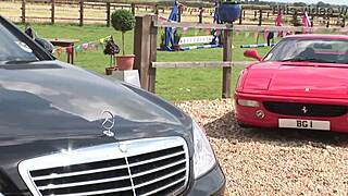 carolina de lys spreads shaved pussy for commander's outdoor cock