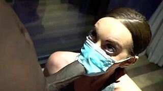 sucking huge bbc through mask sloppy deepthroat ball licking cumshot 💦😷