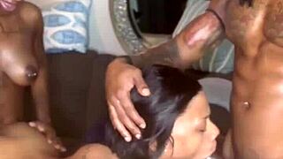 Ebony Amateurs Rip Clothes for Dripping Wet Pussy Threeway Creampie