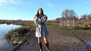 Dark Chloe Lovette flashes her smoking hot body in bold public outdoor exhibitionism