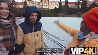 Vip4k turns innocent lakeside couple into wild threesome fun