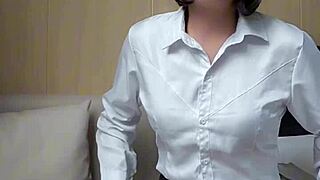 Bold shemale ting xuan flaunts sassy stockings under skirt at work