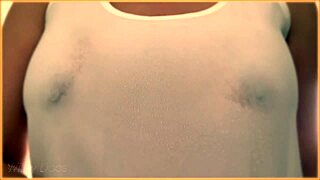 my wife's braless wet singlet reveals her stunning curves so teasingly