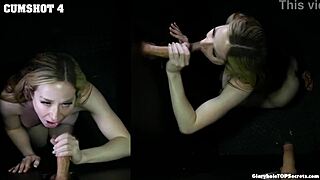 gloryhole pussy swallows cum for liquid lunch delight