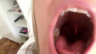 Skinny Blonde Teen Drips Saliva in Deep Throat Tongue Fetish Play