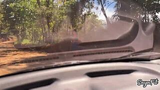 sayafit's big ass bounces in public car fuck with rough riding