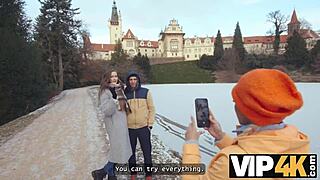 Vip4k turns innocent lakeside couple into wild threesome fun