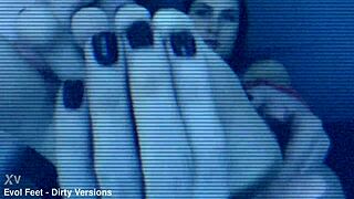 redhead slave bound tight gagging on toes while vibrator teases wet pussy in femdom