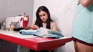 Costureira casada eyes client's throbbing erection ready for wet pussy pounding bareback?