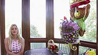 Busty blondes Alana Evans and Sienna Day celebrate birthday with hot lesbian licking