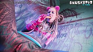 Tattooed goth punk girl solo toys anal double penetration