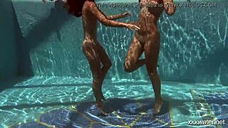 Serbian and Russian Lesbians Entwine Underwater in Steamy Skinny Shower Bliss