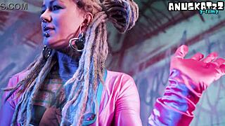 Tattooed goth punk girl solo toys anal double penetration