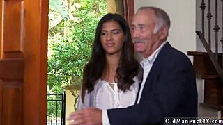 Old stud ravages shaved young Spanish big ass teens in hardcore threesome