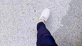 Tingting dresses up feminine and pees outdoors midday adventure