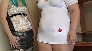 nurse fists pregnant lesbian patient's pussy with medical gloves for wild orgasm