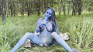 monika fox's alien cosplay leads to prolapsed anal dildo squirt in forest