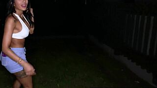 skinny latina gets fucked outdoors doggystyle by brunette stud