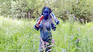 monika fox's alien cosplay leads to prolapsed anal dildo squirt in forest