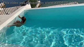 gorgeous monika fox swims naked in pool